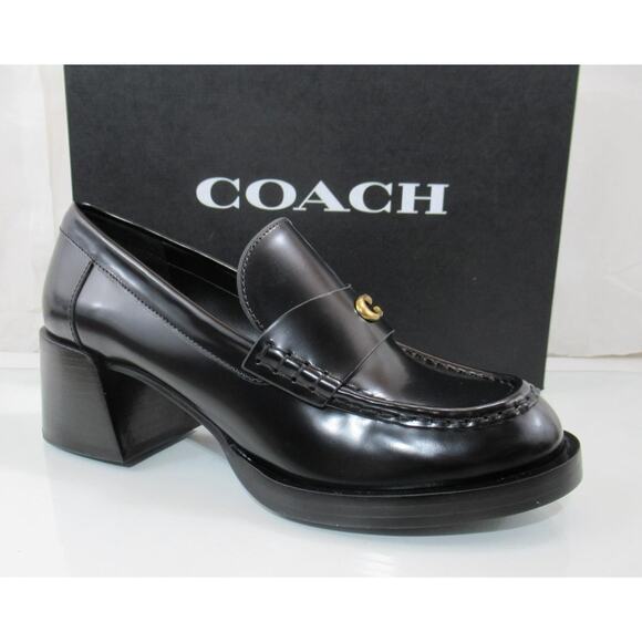 Women's Coach Natalie Leather Loafer Block Heel Pumps Signature C Black Size 8 - Picture 1 of 8